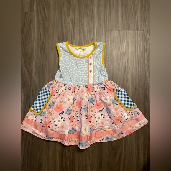 Matilda Jane Joyful Jamboree Pink Blue floral checkered Sleeveless Sundress -5T - Picture 8 of 9